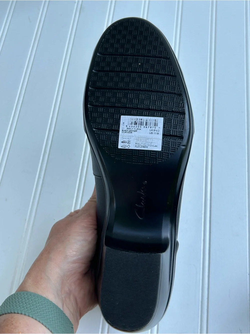 Clarks Shoes Emily Alexa Black Block Heel Pumps Leather Comfort Dress Size 11
